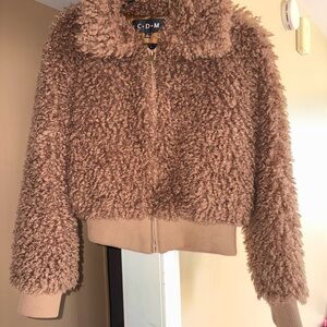 Women's Taupe Teddy Zip-Front Jacket